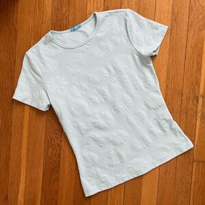 J. McLaughlin Light Blue / Aqua Jacquard Floral Allie Cap Short Sleeve Top Tee